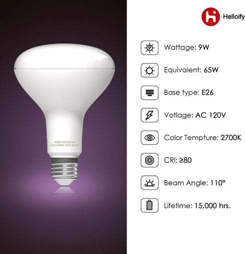 BR30 LED Flood Light Bulb, 9W, 65W Equivalent, 2700K Soft White, Non-Dimmable, E26 Base, 6PCS