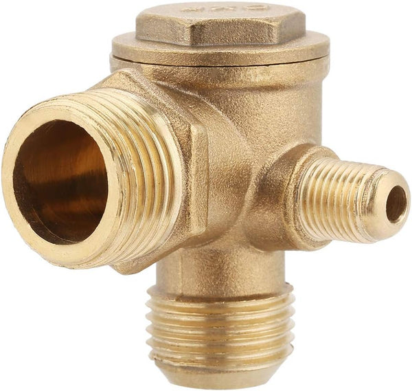 Air Compressor Check Valve, 90 Degree Male Thread 3 Port Brass Tube Connector Replacement for Central Pneumatic