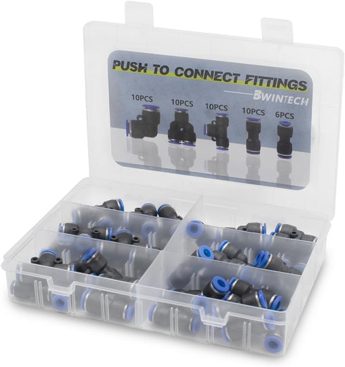 46 Pcs 4mm Pneumatic Quick Push in Connect Air Tube Fitting Kit, Includes Straight/Elbow/Tee/Splitter Connectors