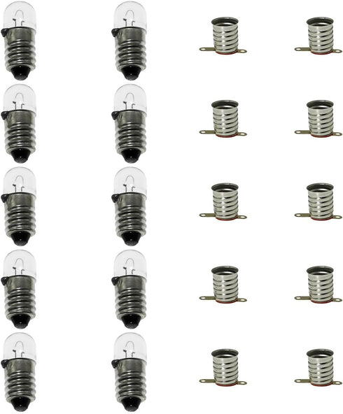 10 Pairs Yellow 12V3W Screw Mini Bulb with E10 Holder Lamp Bases for Home Experiment Circuit