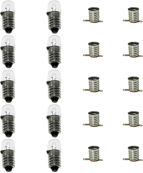 10 Pairs Yellow 12V3W Screw Mini Bulb with E10 Holder Lamp Bases for Home Experiment Circuit