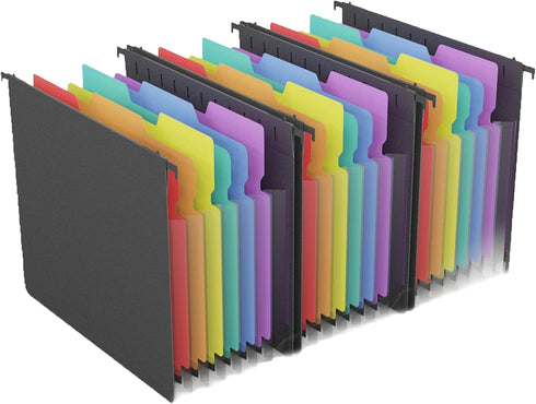 Plastic Expanding Hanging File Folders, 7 Pocket Extra Capacity Accordion Hang Folder, Letter Size, 3 Pack