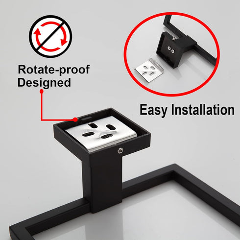 Bathroom Towel Ring, Black SUS 304 Stainless Steel Square Towel Bar, Matte Black Towel Holder for Wall Mount