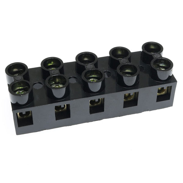 RLECS 500V 20A 5 Position Double Row Screw Terminal Block, Black Electrical Barrier Terminal Strip