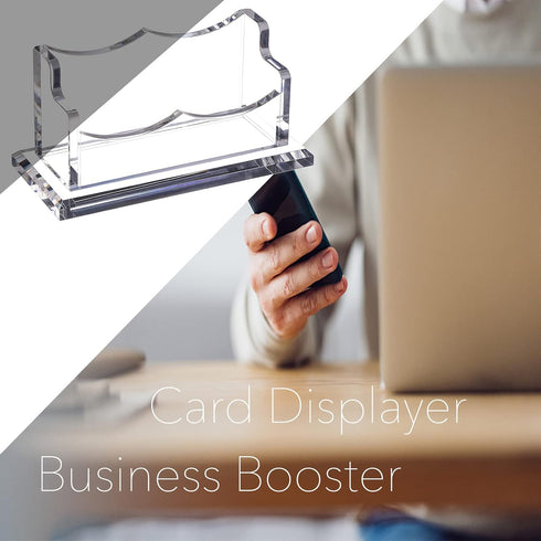 PARTSPOWER 4 Packs Acrylic Business Card Holders, Horizontal Clear Name Card Display Stand, Desk Accessory Organizer