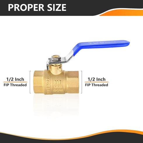 1-Pack 1/2 Inch FIP Threaded Ball Valve, Brass Full Port Shut-off Valve, 600 WOG, Blue