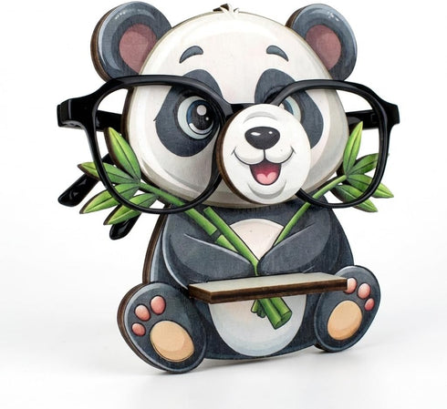 5.9x5.7 Inch Panda Eyeglass Holder, Funny Animal Decorative Eyeglass Organizer Stand with Bamboo Design, Desk Decor