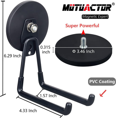 MUTUACTOR Large Magnetic Hooks, 2pcs Super Strong Heavy Duty Storage Hooks for Hanging Tools, Organization for Tool