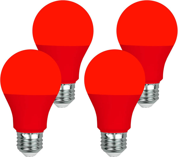 GREENIC Red Light Bulbs, 9W (60 Watt Equivalent), E26 Base A19, Red LED Lights for Bedroom, Porch, Holiday, Party, 4