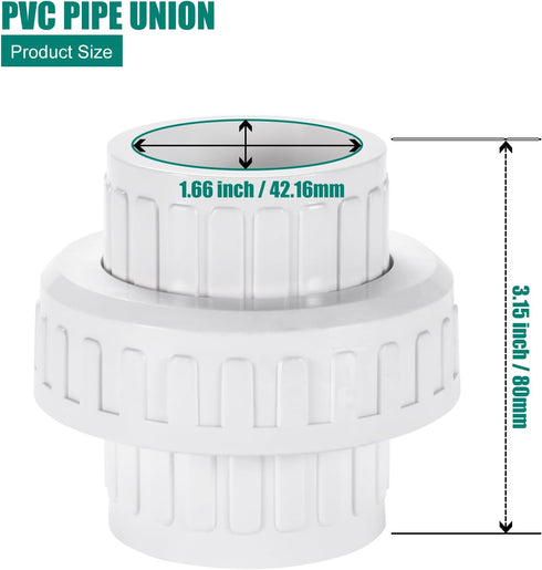 1-1/4" PVC Union Coupling Pipe Fitting, 1-1/4" PVC Slip Union Schedule 40, White (2 Pack)