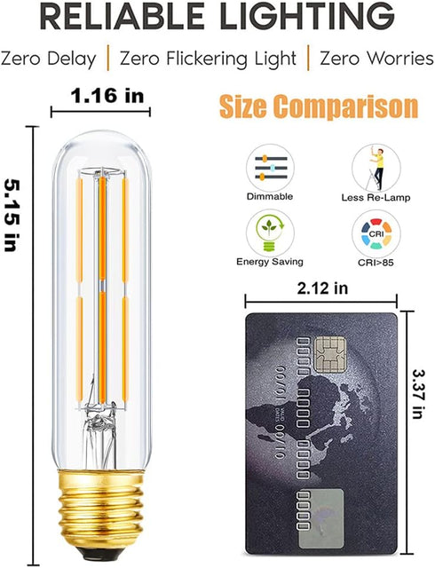 Leools T10 Led Bulb,Dimmable 6W Led Tubular Bulbs,E26 LED Edison Bulb, 60 Watt Incandescent Bulb Equivalent,Warm White 2700K, Clear Glass, E27 Lamp Bulb, for Cabinet Display Cabinet etc,6 Pack. by Leools