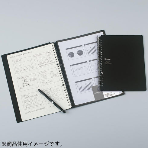 Kokuyo Campus Smart Ring Binder - B5 Black Notebook Up to 25 Sheets, 26 Holes, Japan Import