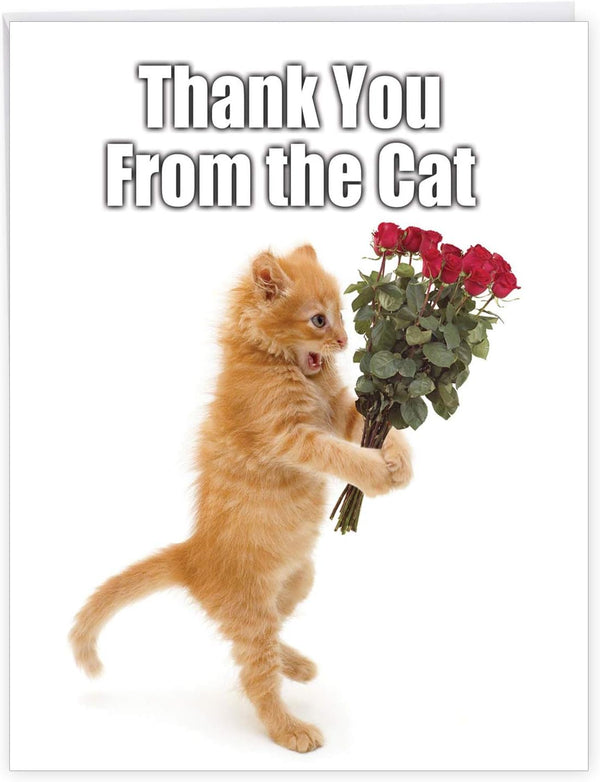 NobleWorks Jumbo Thank You Greeting Card - Cat Design, 8.5 x 11 Inch with Envelope (1 Pack)