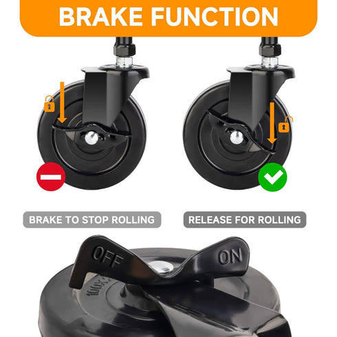 4 Inch Heavy Duty Gate Wheel with Brake, Spring Loaded Caster Wheel, Outdoor Gate Helper for Wooden PVC Fences, 220 Lbs