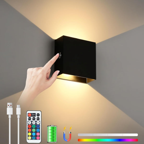 Lightess RGB Battery Operated Wall Sconce with Remote, Dimmable LED Wall Light