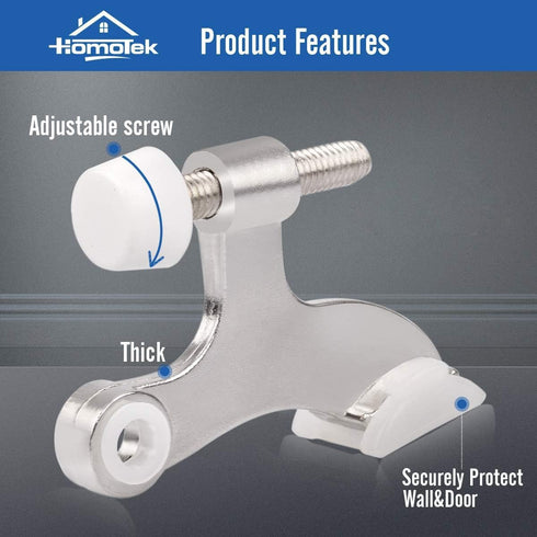 HOMOTEK 24 Pack Adjustable Deluxe Heavy Duty Satin Nickel Door Stopper, 2-1/2"x1-3/4", with White Rubber Bumper Tips