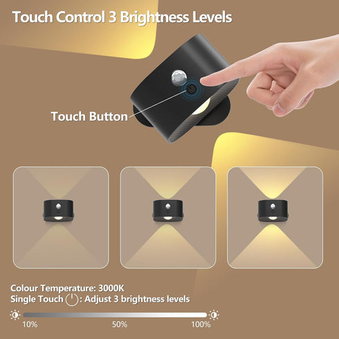 Deyagoo Dimmable 3000K 3 Closet, Rechargeable Motion Sensor Wall Light, Wireless Wall Sconce - Magnetic Base, Warm