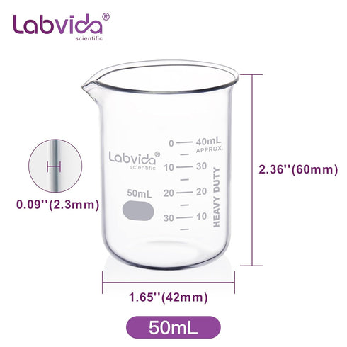 6pcs 50ml Upgraded Thick Glass Beakers, Beaker Shot Glasses Set, 3.3 Boro Griffin Low Form