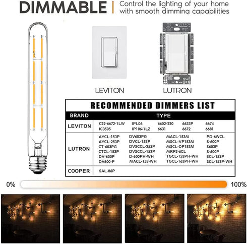 8.9inch E26 Bulbs 8W Dimmable E26 Bulb 2700K 75 T10 Bulb 800lm E26 Bulb,Pack 4 LED Tubular Light Warm White Watt