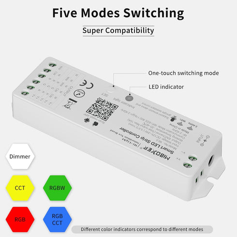 5-in-1 Dimmable Home/Siri,DC12-24V PAUTIX WiFi LED Controller for Monochrome CCT RGB RGBW RGBCCT LED Strip Lights