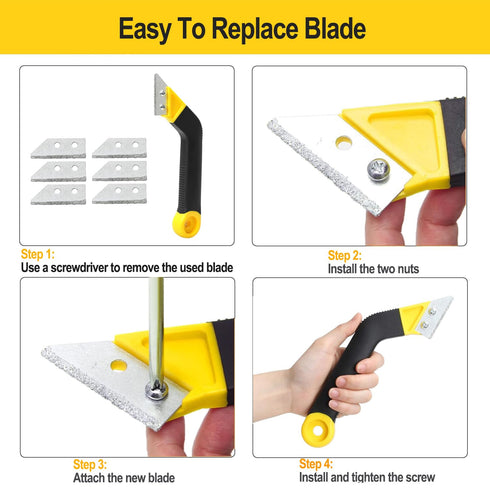 Grout Removal Tool - Angled Design Grout Hand Saw with 6 Extra Replacement Blades for Tile Cleaning