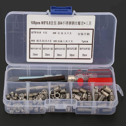 105pcs Threaded Inserts Repair Kit, Stainless Steel Type Wire Insert Installation Set (M5 x 0.8)