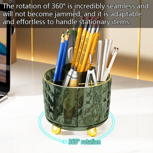 Dark Green Pen Pencil Holder for Desk, 360° Rotating Pen Organizer, Green Office Supplies, Cute Pen Holder, 6-Compartment Pencil Holder Rotating by GOTOBA