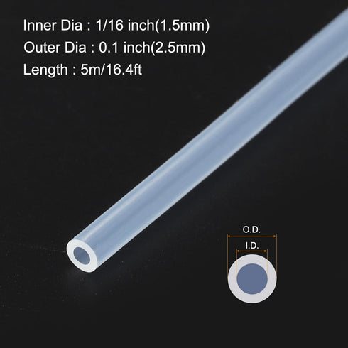5m(16ft) 1.5mm(1/16") ID x 2.5mm(0.1") OD Silicone Tubing Clear Industrial Plastic Tubing Pure Silicone Hoses for Pump Siphoning Draining Irrigation Brewing