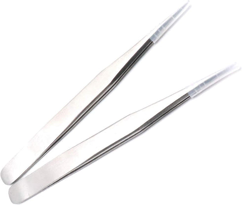2 Pcs Fine-Pointed Tip Precision Metal Tweezers with Protective Sleeves for Crafts, Jewelry, and Repair