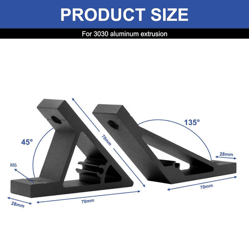 12pcs 3030 Corner Bracket 45/135 Degree Angle, T-Slot V-Slot Accessories with Screws and Nuts for 3D Printer, Black
