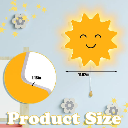 Aurelema Sun Night Light Wall Lamp Sleeping Nursery Lighting Cute Floating Battery Operated Hanging Lamp for Baby Boys