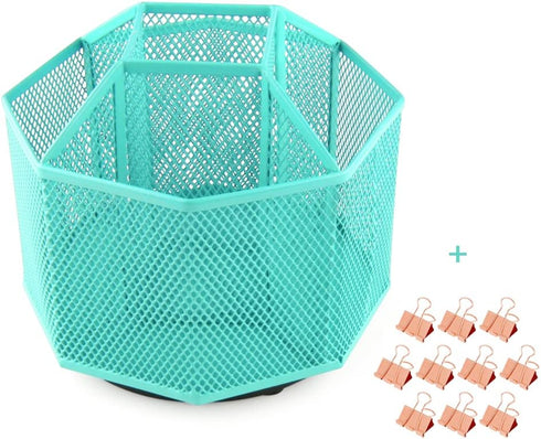 Rotating Pencil Holder, 360 Degree Pen Caddy with 5 Compartments, Mesh Desktop Organizer for Home and Office