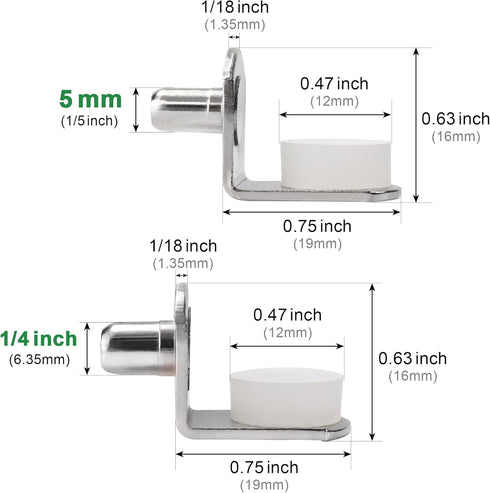 keenkee 5mm 1/4 Inch 24Pcs Cabinet Shelf Support Pegs Metal Shelving Pins for Bookshelf Shelves in Cabinets, Nickel