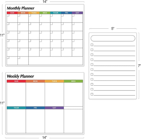 Dry Erase Magnetic Calendar for Refrigerator, 3 Pack - Monthly, Weekly, Daily Planner Magnet Whiteboard, 14"x11"