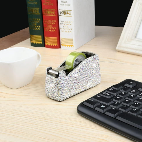 Blueshyhall Bling Bling Crystal Luxury Tape Dispenser - Handmade Diamond Desktop Office Stationery for Women