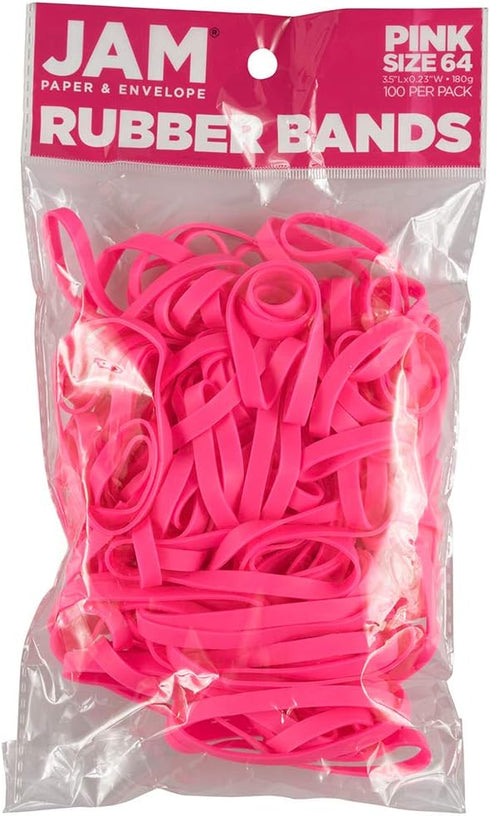 64 JAM Plus Pink Medium Binder Clips + Size Rubberbands