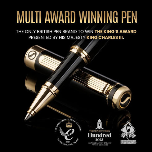 Scriveiner Black Lacquer Rollerball Pen, Luxury Pen with 24K Gold Finish, Schmidt Ink Refill, Best Gift Set for Men