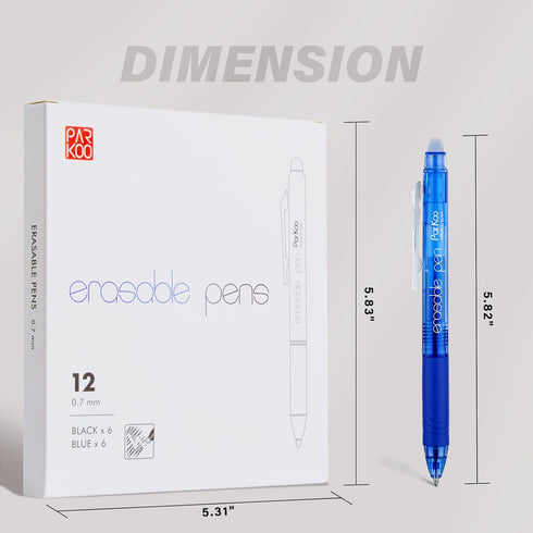 ParKoo Retractable Erasable Gel Pens, 0.7mm Fine Point, 6 Black/6 Blue Ink for Sudoku and Crossword