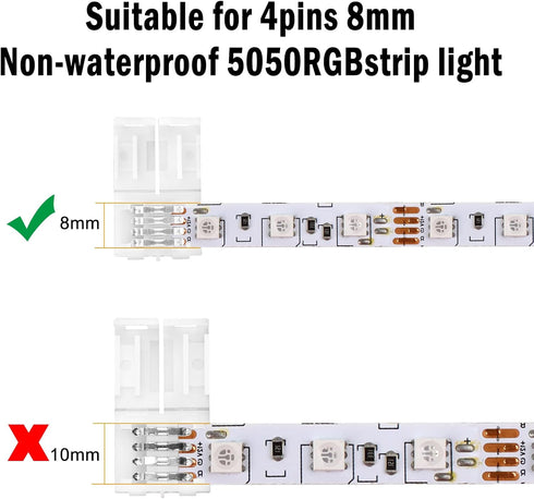 VIPMOON 20 Pack 4 Pin RGB 8mm Solderless Connectors Adapter for SMD 2835 3528 Multicolor Non-Waterproof LED Strip Light (8mm) by VIPMOON