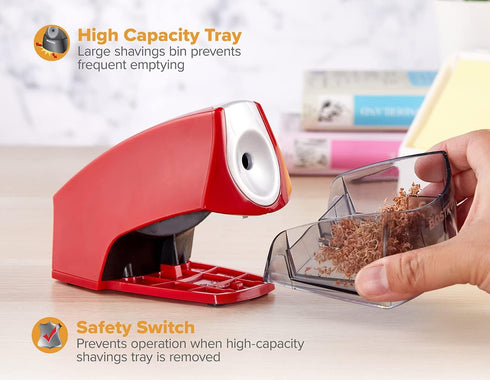 Bostitch Office Personal Electric Pencil Sharpener, Powerful Stall-Free Motor, High Capacity Shavings Tray, Red