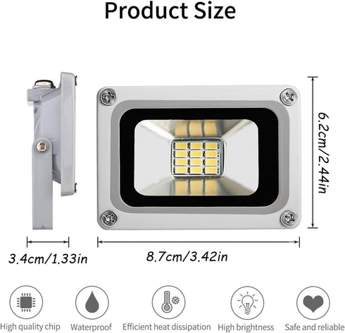 Tashace 10W 12-24V IP65 6500K Lot,1 Pack Floodlight DC Wall Lamp LED Security Flood Light Waterproof Super Bright Cool