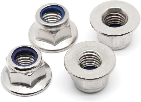 M6-1.0 Flange Nylon Insert Lock Nuts - Flanged Locknuts, Stainless Steel 18-8, 25 PCS