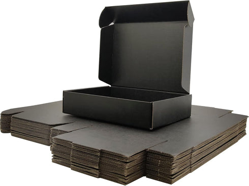 Small Black Shipping Boxes for Small Business, Pack of 25, 9x6x2 inches Cardboard Corrugated Mailer Boxes