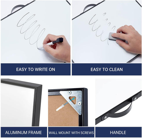 TSJ OFFICE Small White Board, 12 x 16 Inches, Portable Aluminum Frame Magnetic Dry Erase Board with Holder