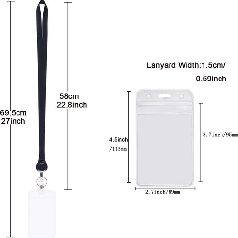 YOUOWO Lanyards Black with Retractable Badge Reel and Vertical ID Badge Holder, Waterproof (4 Pack)
