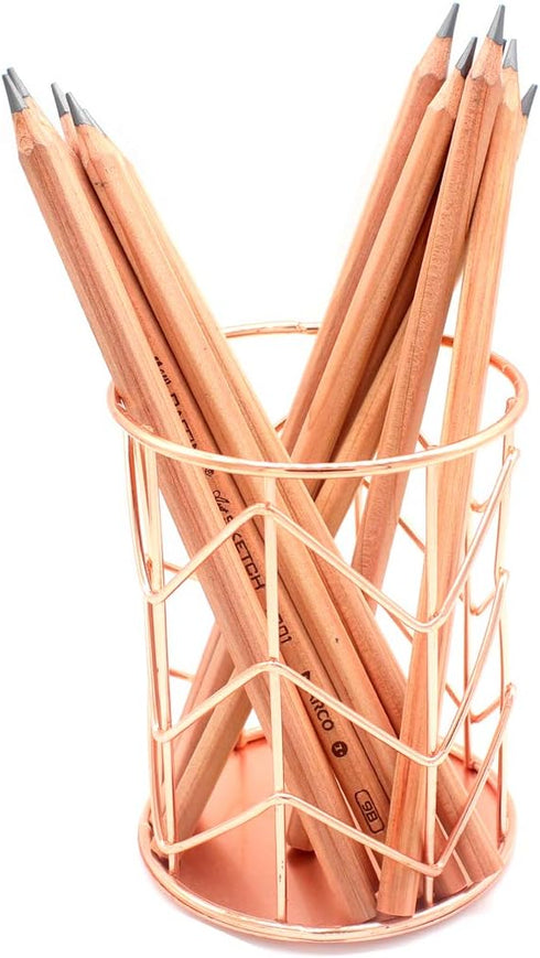 Pencil Holder, Metal Pen Pencil Holder, Rose Gold Desk Stationery Organizer for Home, School, Office Supplies