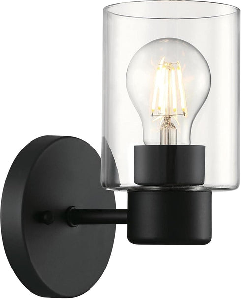 6115500 Westinghouse Sylvestre Transitional One-Light Indoor Wall Light Fixture, Matte Black Finish, Clear Glass