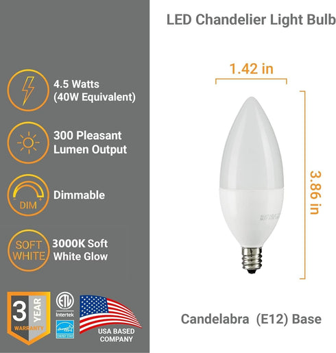 E12 Bulbs B11 Bulb Dimmable 4.5W (40W 3000K 300 Pack 6 Diodesy- LED Candelabra Candle Base Chandelier Light Equivalent)