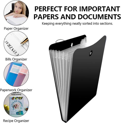 Vertical Expanding Accordion File Folder with 7 Pockets, Multi Pocket Organizer A4 Letter Size for Easy Backpack Access