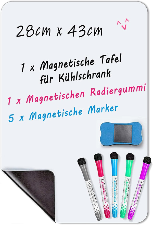 INMORVEN Small White Board - Dry Erase Menu Planner, Magnetic Whiteboard for Fridge with Markers and Eraser